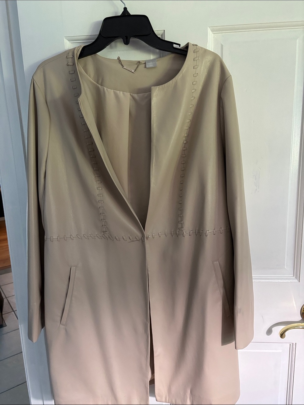 Chico's Light Beige Collarless Trench Coat